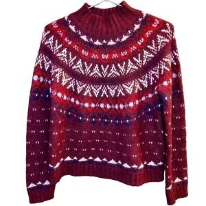American Eagle Fair Isle Wool Blend Cropped Mock Turtleneck Sweater Size Medium